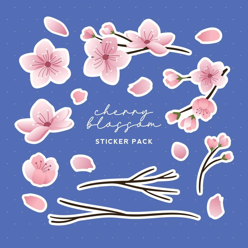 paquete de pegatinas de flor de cerezo vector