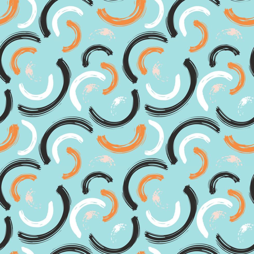 Abstract seamless pattern with brush stroke and marker. Hand drawn doodle shapes, marks and lines. Creative colorful background. Vector illustration