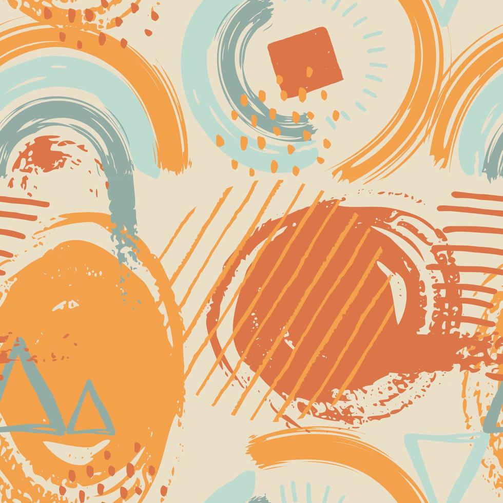 Abstract seamless pattern with brush stroke and marker. Hand drawn doodle shapes, marks and lines. Creative colorful background. Vector illustration