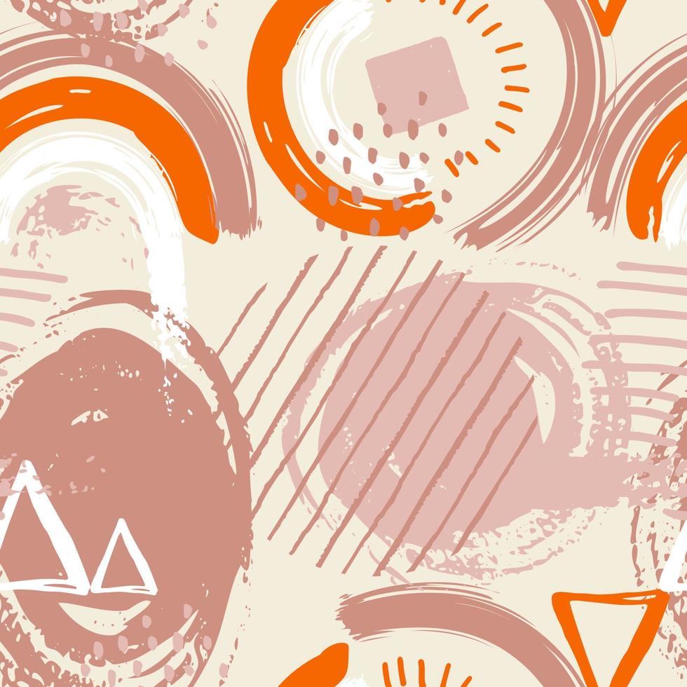 Abstract seamless pattern with brush stroke and marker. Hand drawn doodle shapes, marks and lines. Creative colorful background. Vector illustration