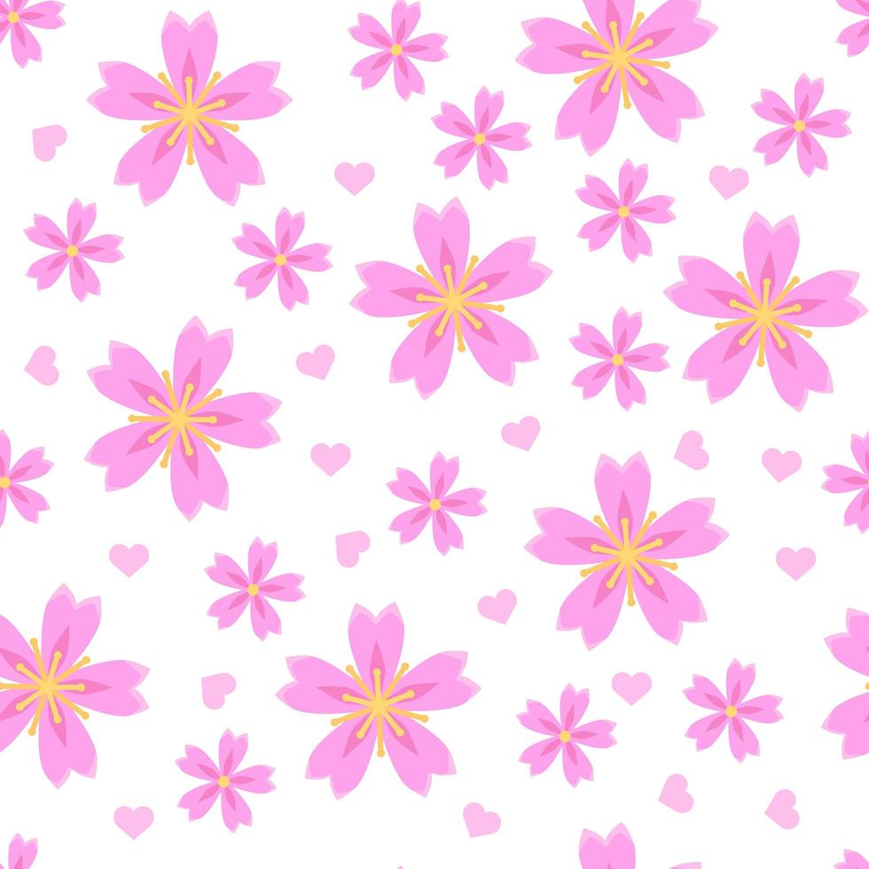 Sakura flower seamless pattern. Japanese cherry print. Romantic spring floral Illustration in flat cartoon style. vector