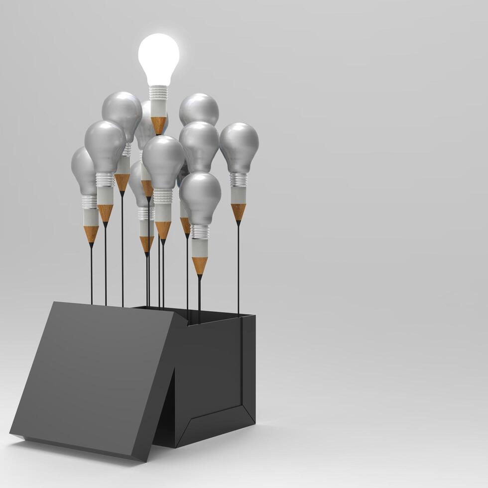 drawing idea pencil and light bulb concept outside the box as creative and leadership concept photo