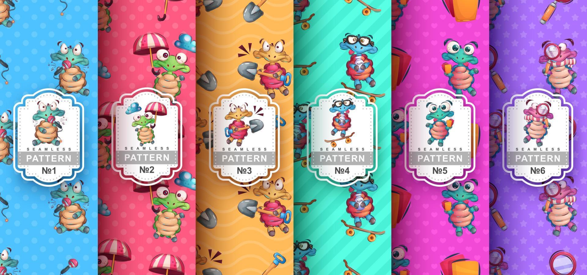 Cartoon character animal turtle and seamless pattern vector
