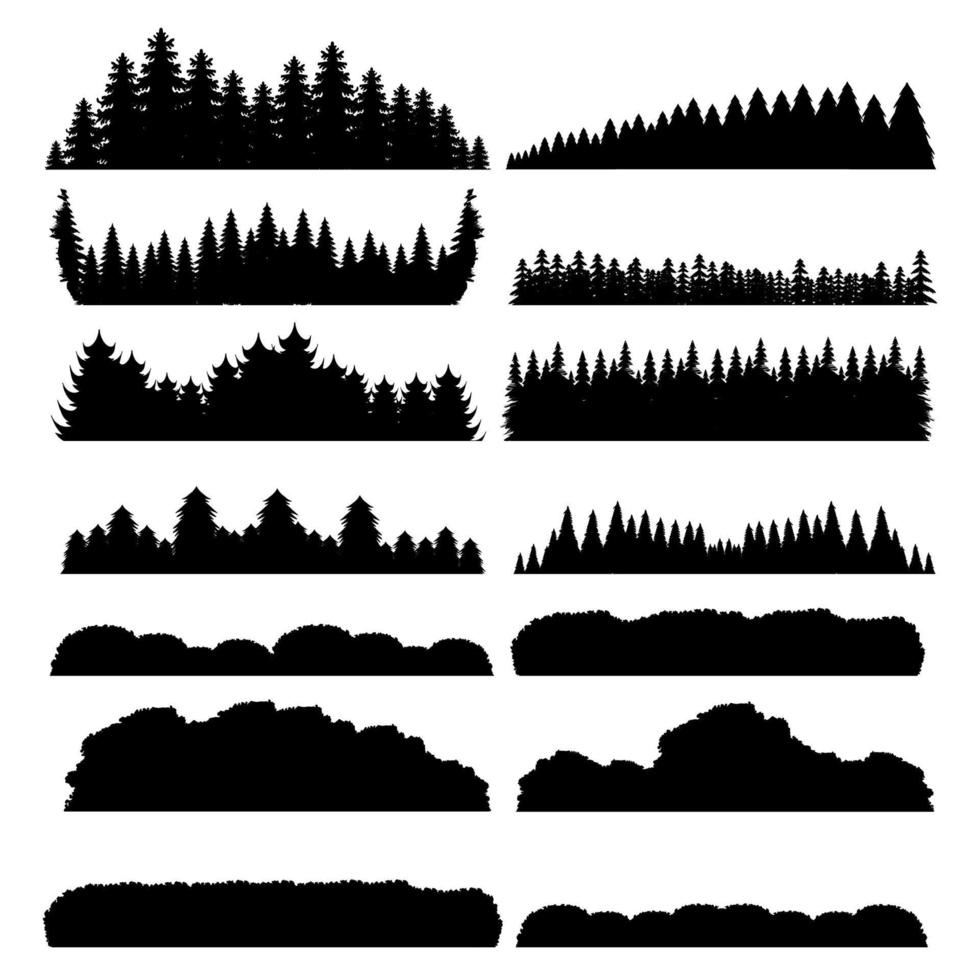 Tree line up silhouette set collection vector