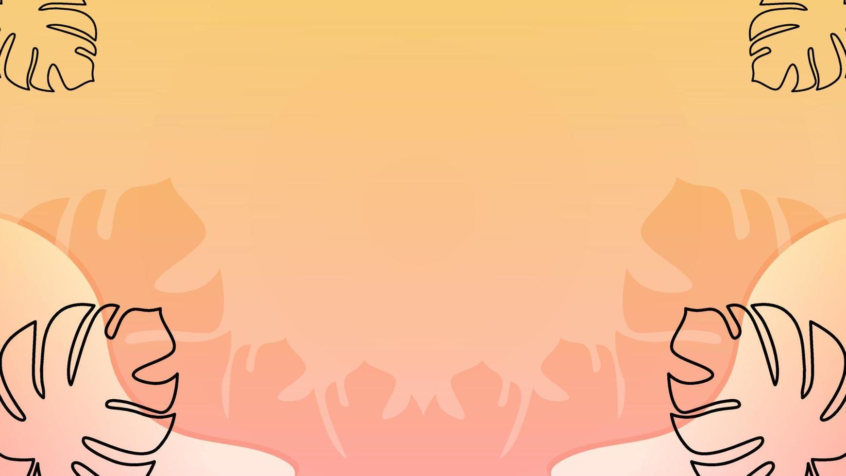 orange sunrise background with nature ornaments and leaf outline vector