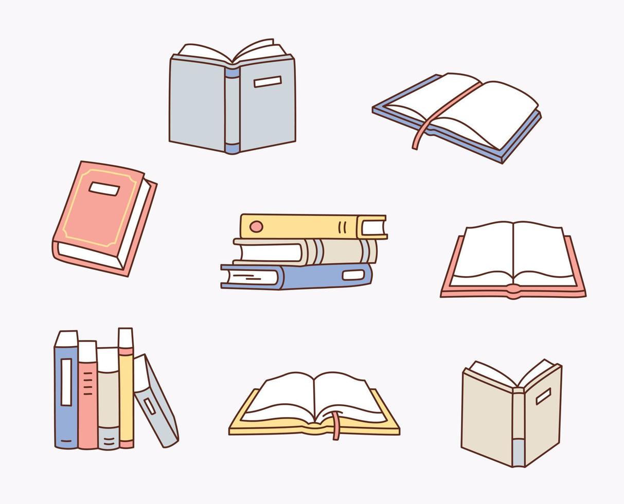 libros. apilados, extendidos y construidos. vector