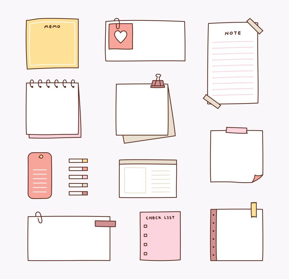 Different types of memo notes. flat design style vector illustration.