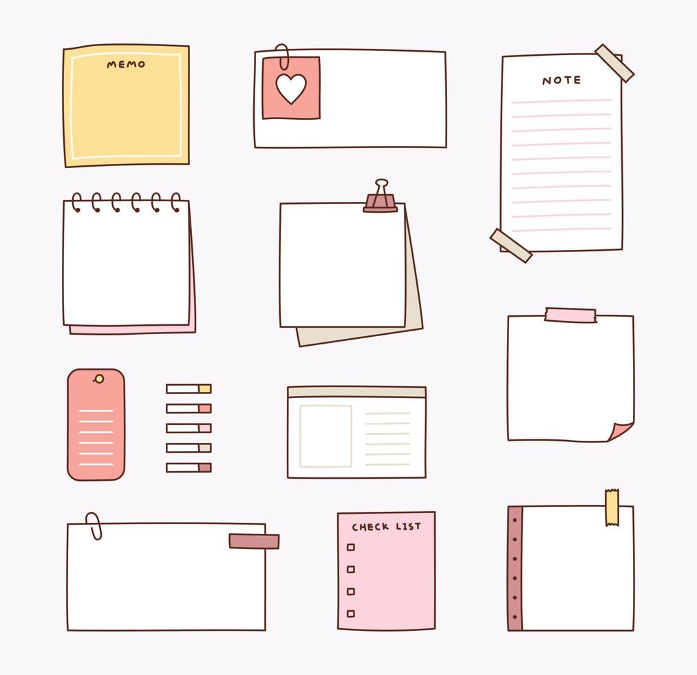 Different types of memo notes. flat design style vector