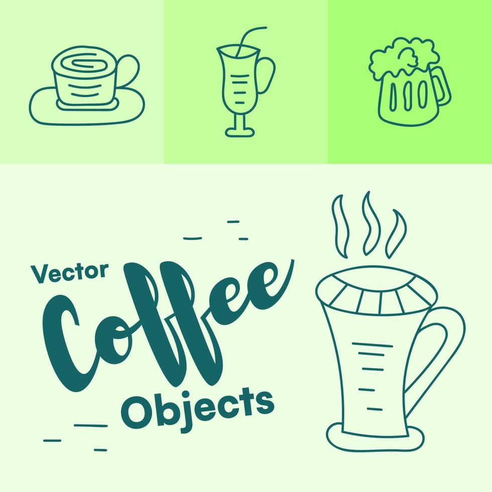 una colección de bocetos vectoriales de tazas de café dibujados a mano al azar para el diseño del menú vector