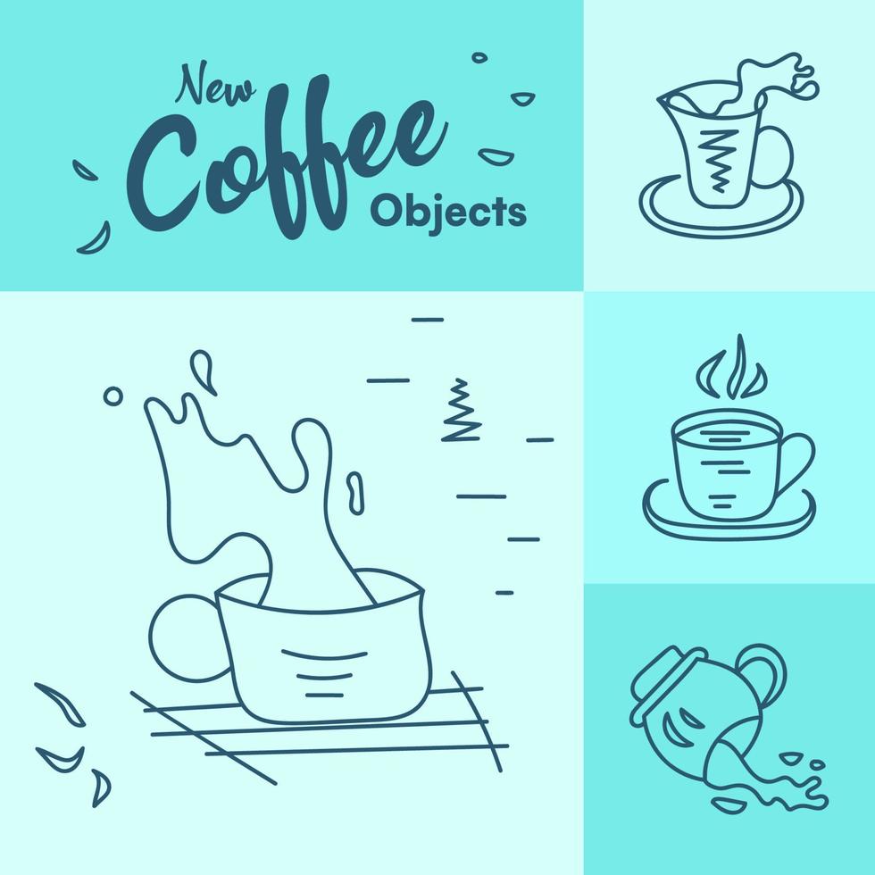 colección de tazas de café de bebida caliente. Ilustraciones de vectores digitales a mano alzada