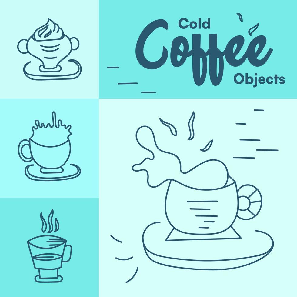 Best latte coffee cup digital shape drawings. Freehand line art illustrations vector