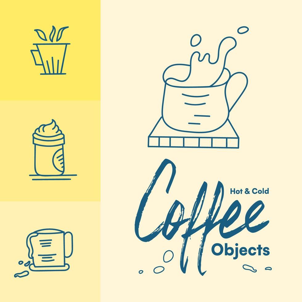 Set of hand drawn coffee cup vector line objects for creative refreshing design