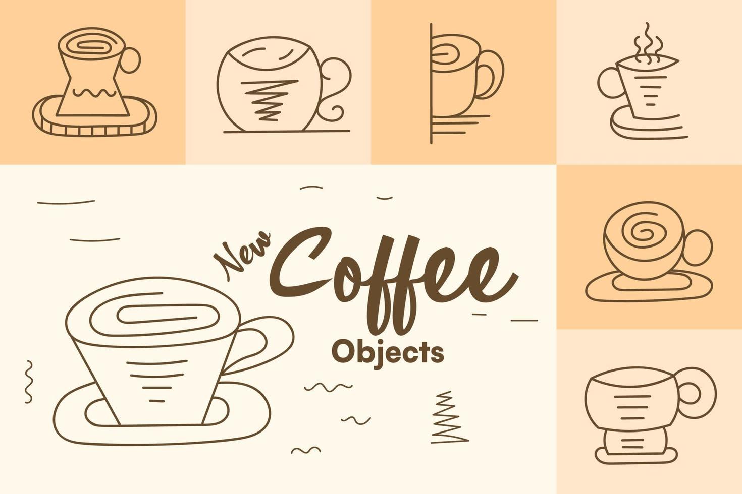 paquete de objetos gráficos de taza de café dibujado a mano de doodle vector