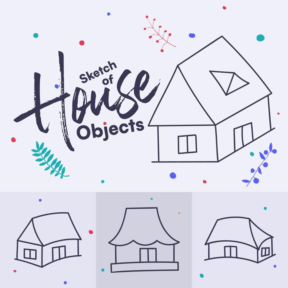 Doodle drawing of hand drawn vector house objects pack