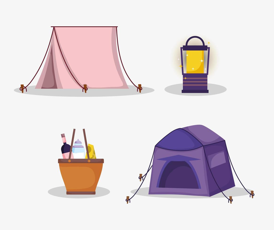 tent lantern basket food picnic in the park vector