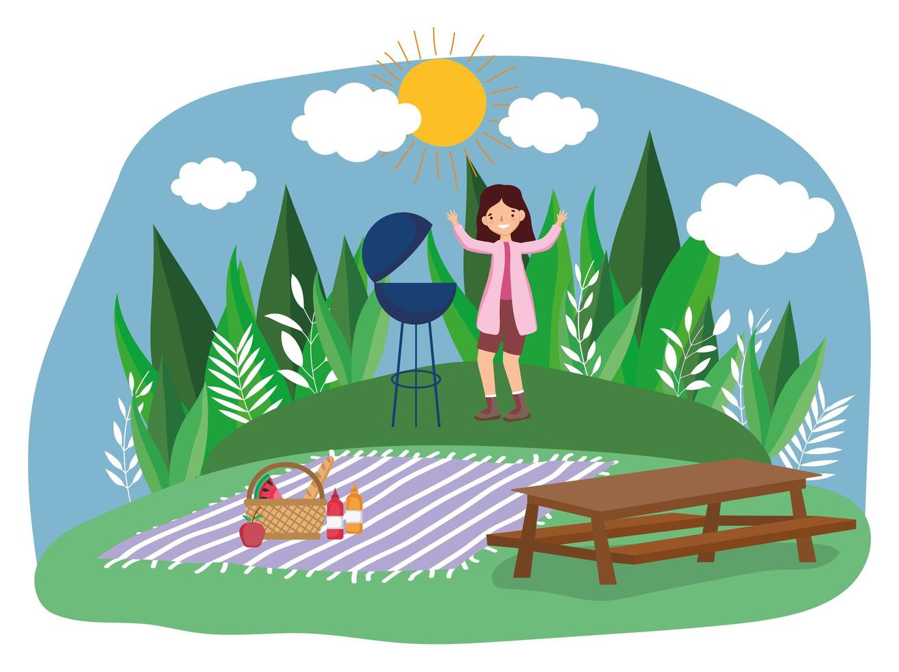 young people picnic in the park vector