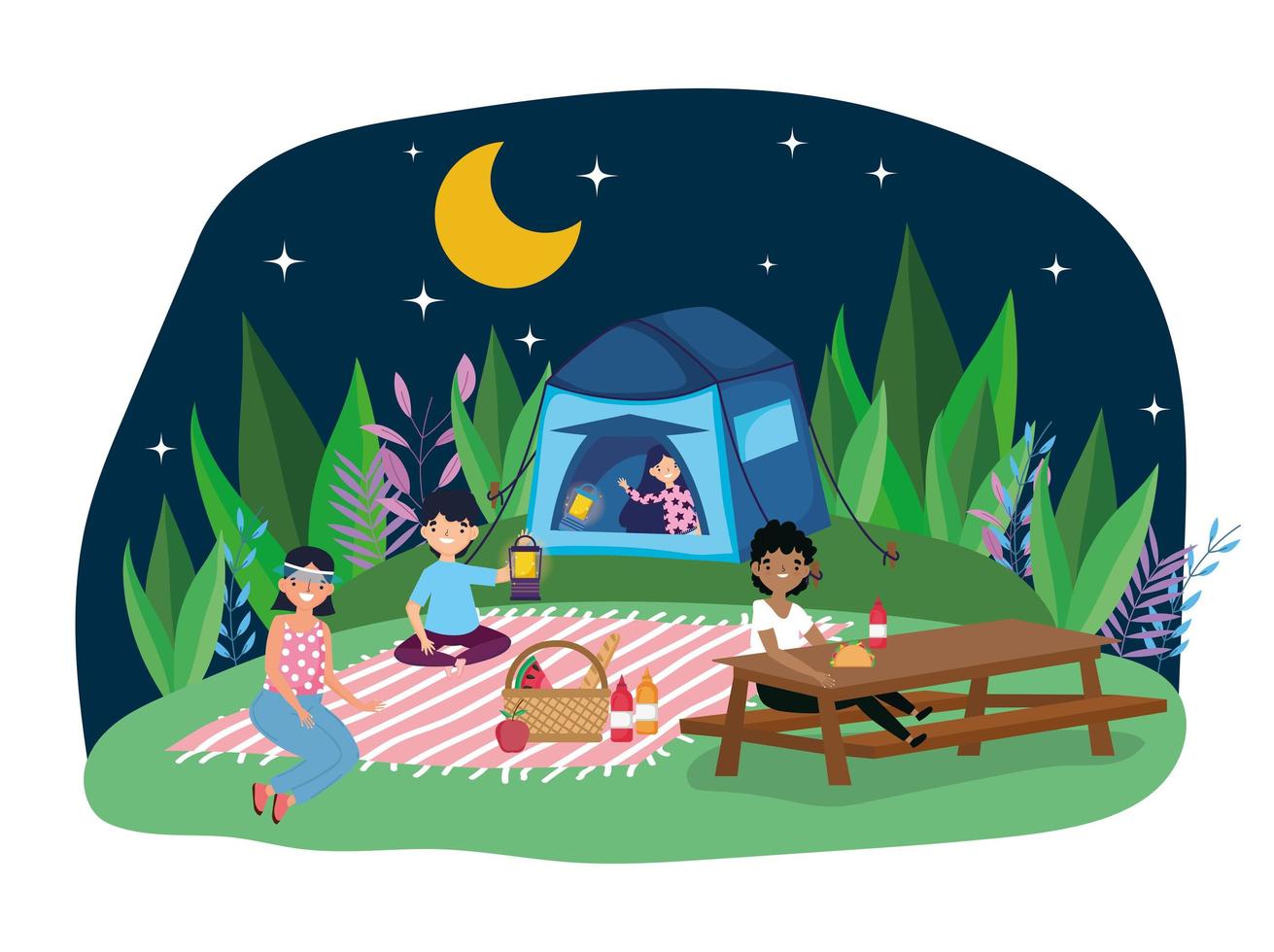 young people picnic in the park vector