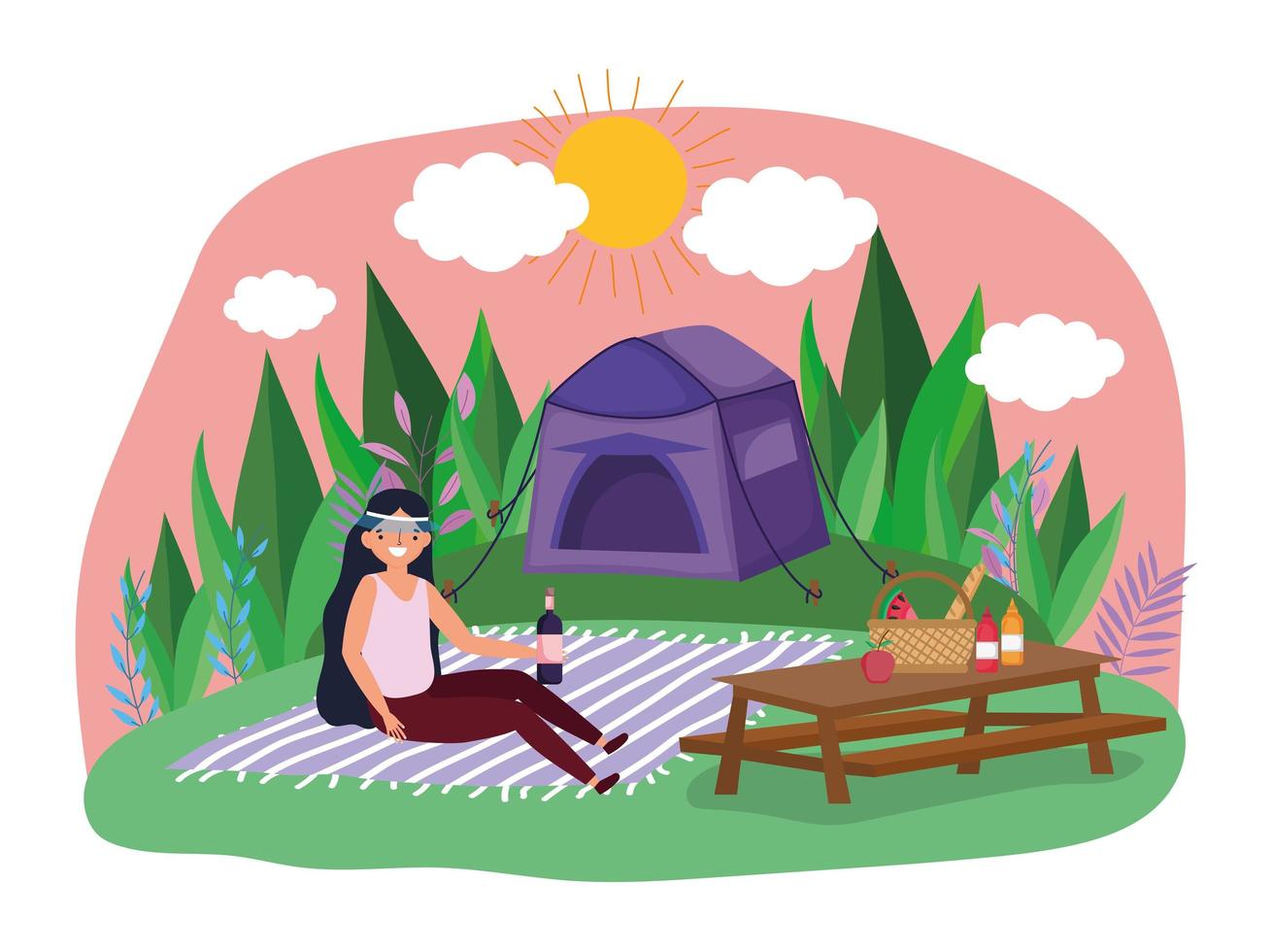 young people picnic in the park vector