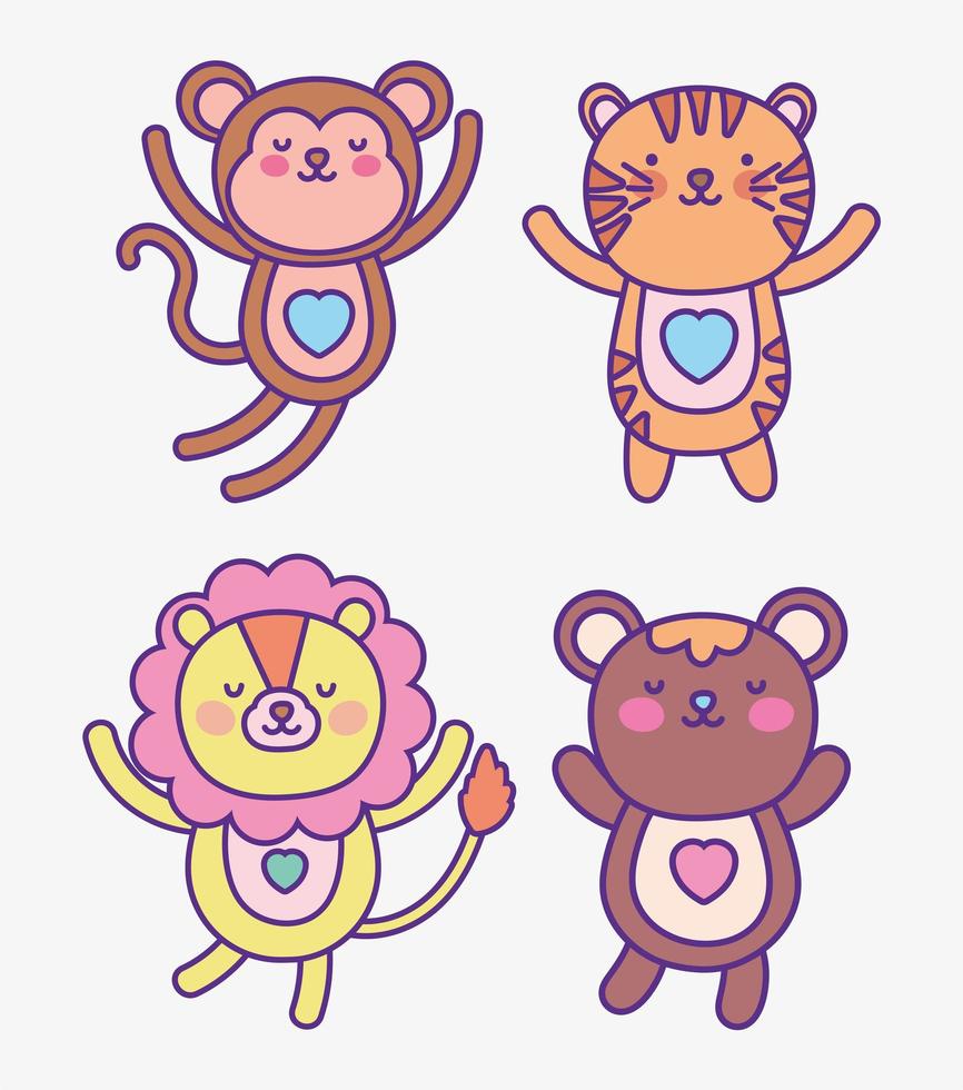 cute animals cartoon flat design vector