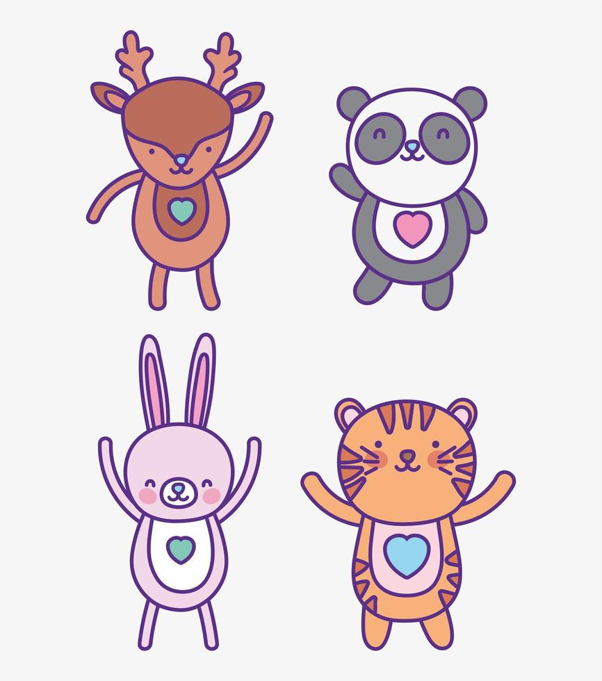 cute animals cartoon flat design vector