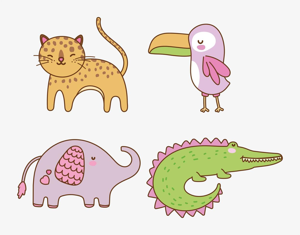 cute animals cartoon flat design vector