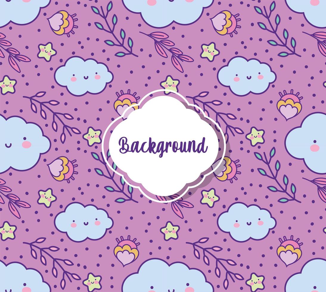 background flowers clouds cartoon decoration flat layout vector