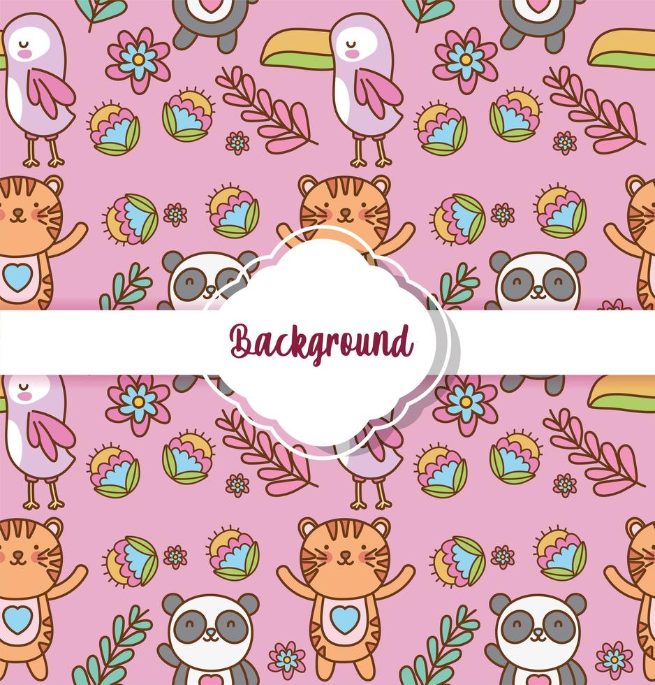 background cute animals decoration flat layout vector