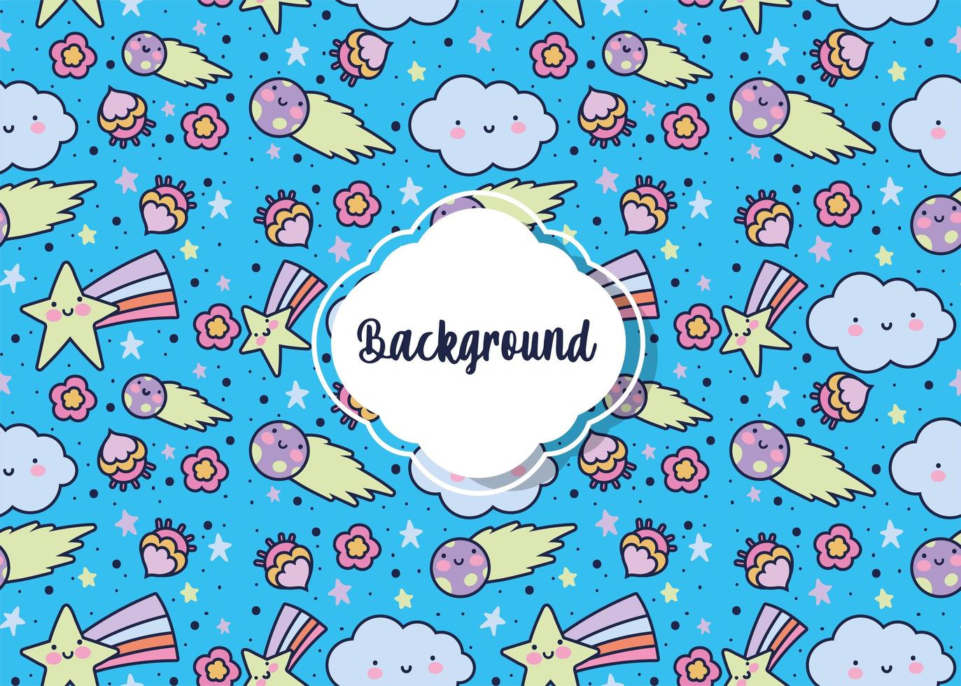 background flowers cloud planets decoration flat layout vector