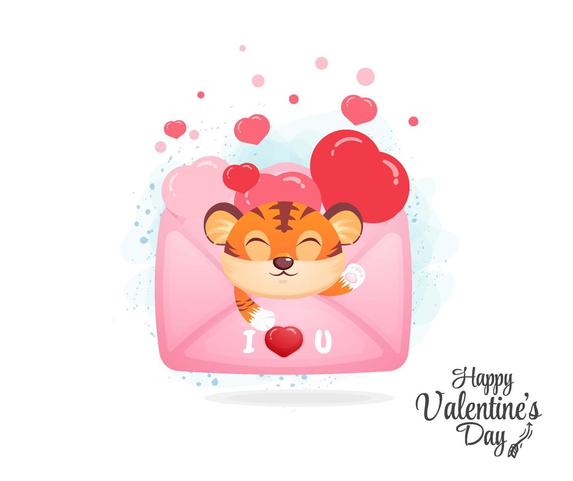 lindo sobre con tigre adentro. personaje de dibujos animados lindo elemento de san valentín vector