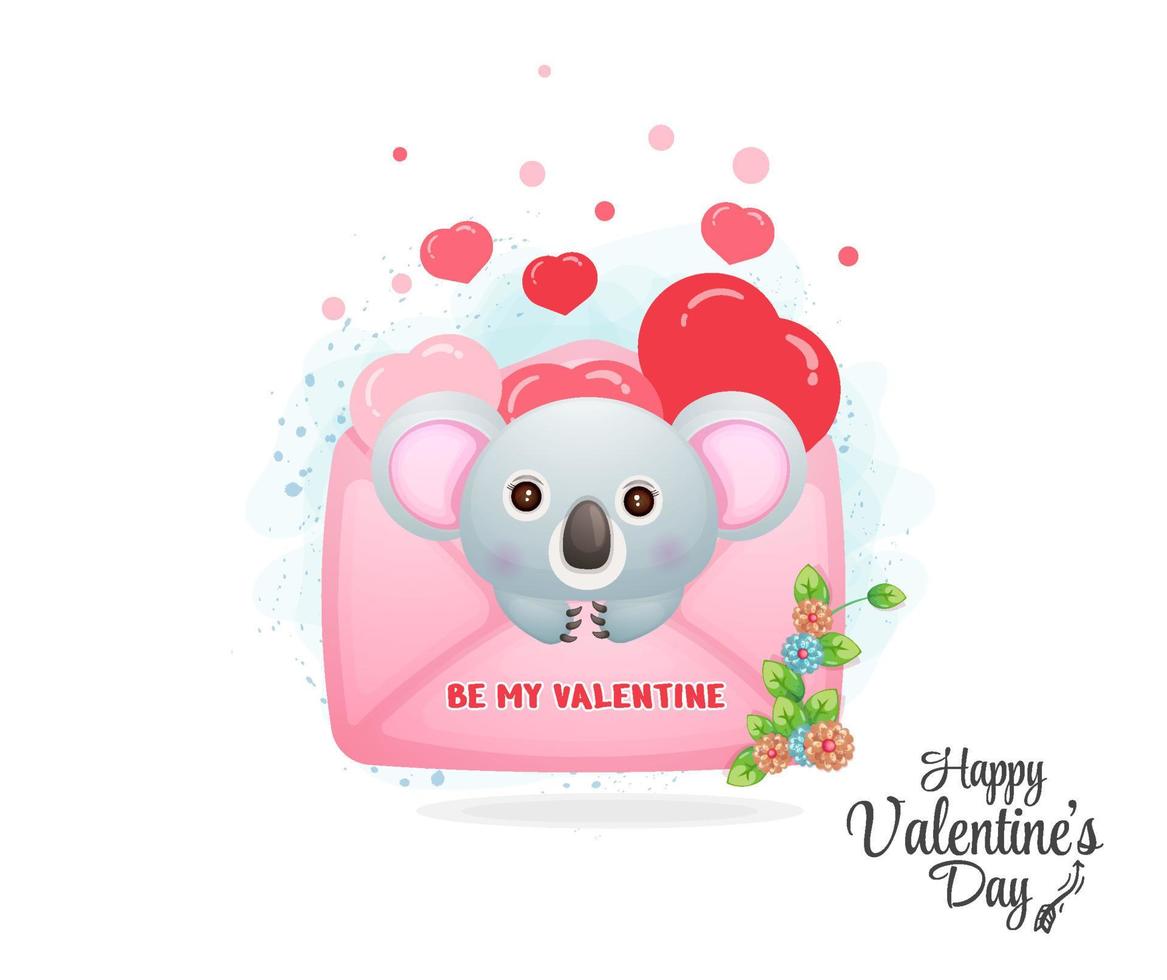 Cute envelope with koala inside. Cute valentine element cartoon character vector