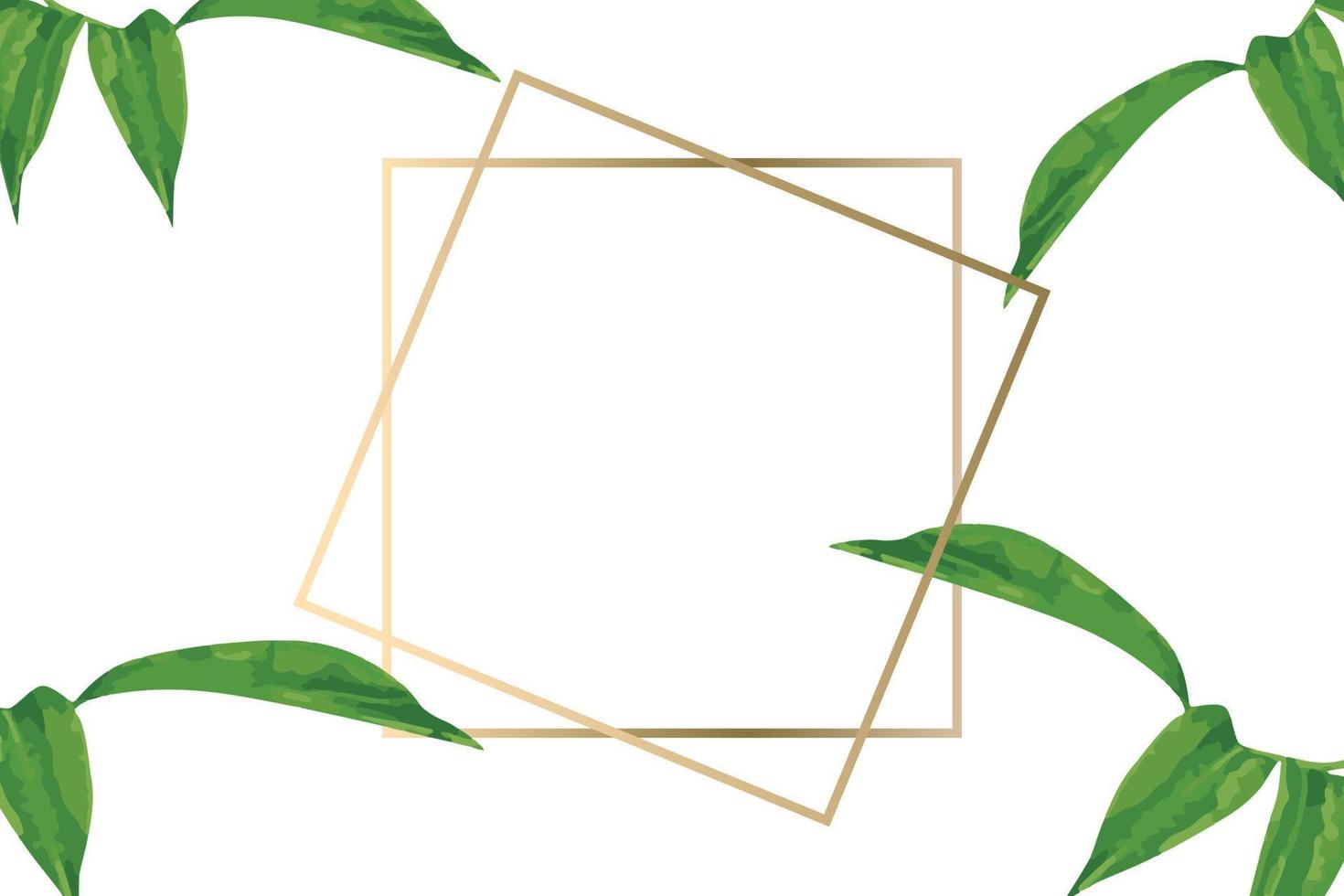 Lots of bright green tropical leaves as a background with a gold stripe in the middle. vector