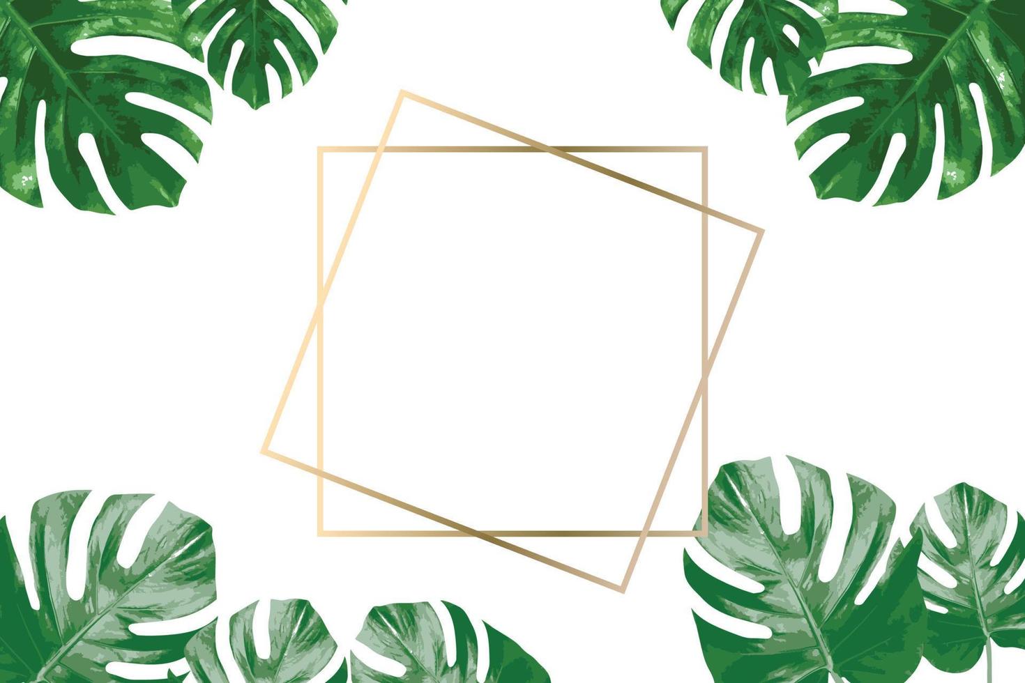 Lots of bright green tropical leaves as a background with a gold stripe in the middle. vector