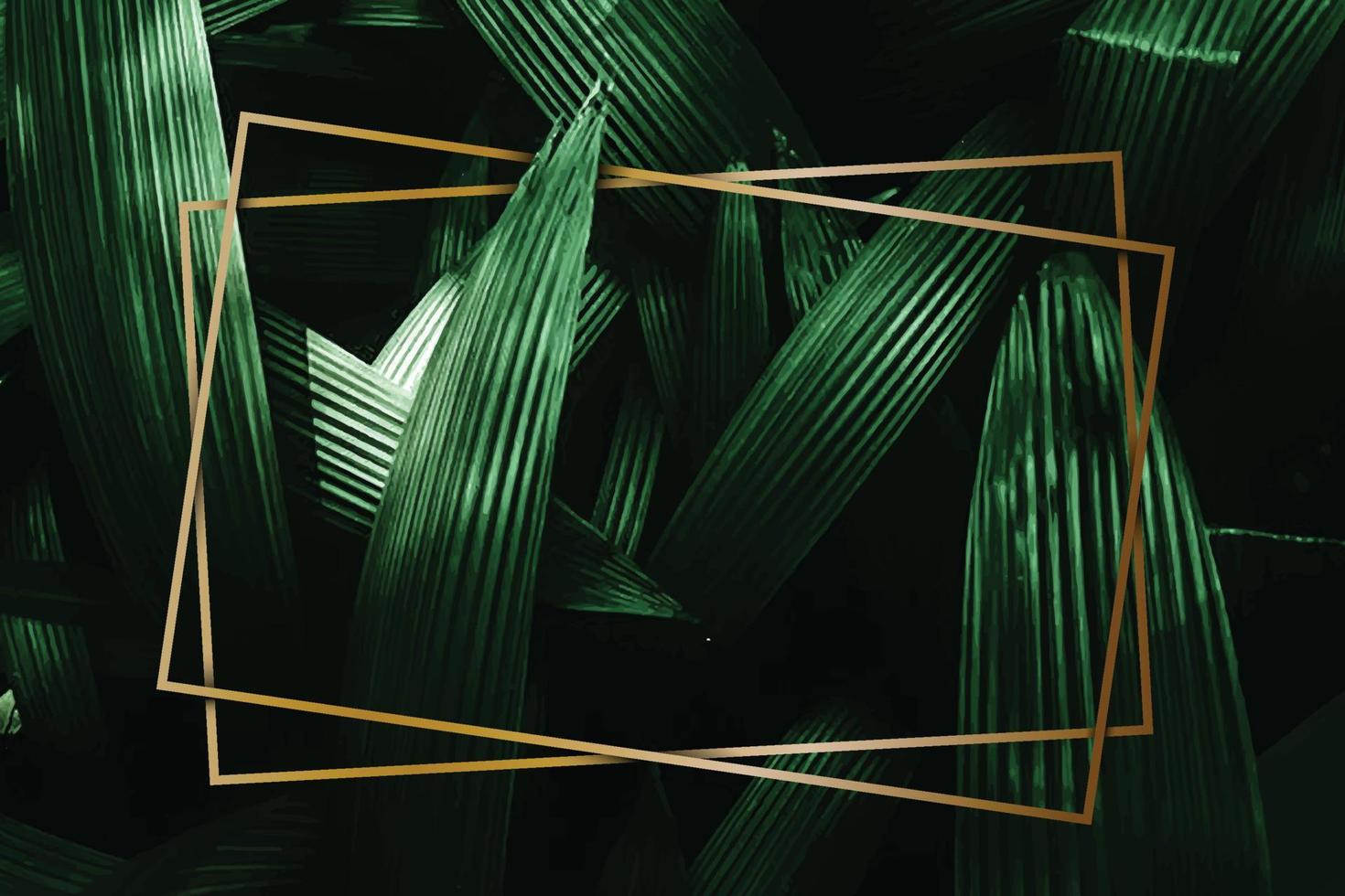 Lots of bright green tropical leaves as a background with a gold stripe in the middle. vector