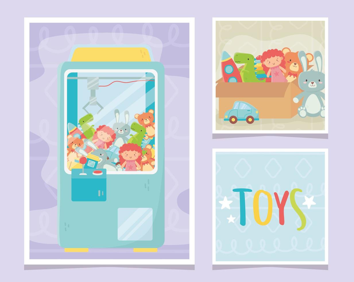 claw machine and cardboard box toys vector