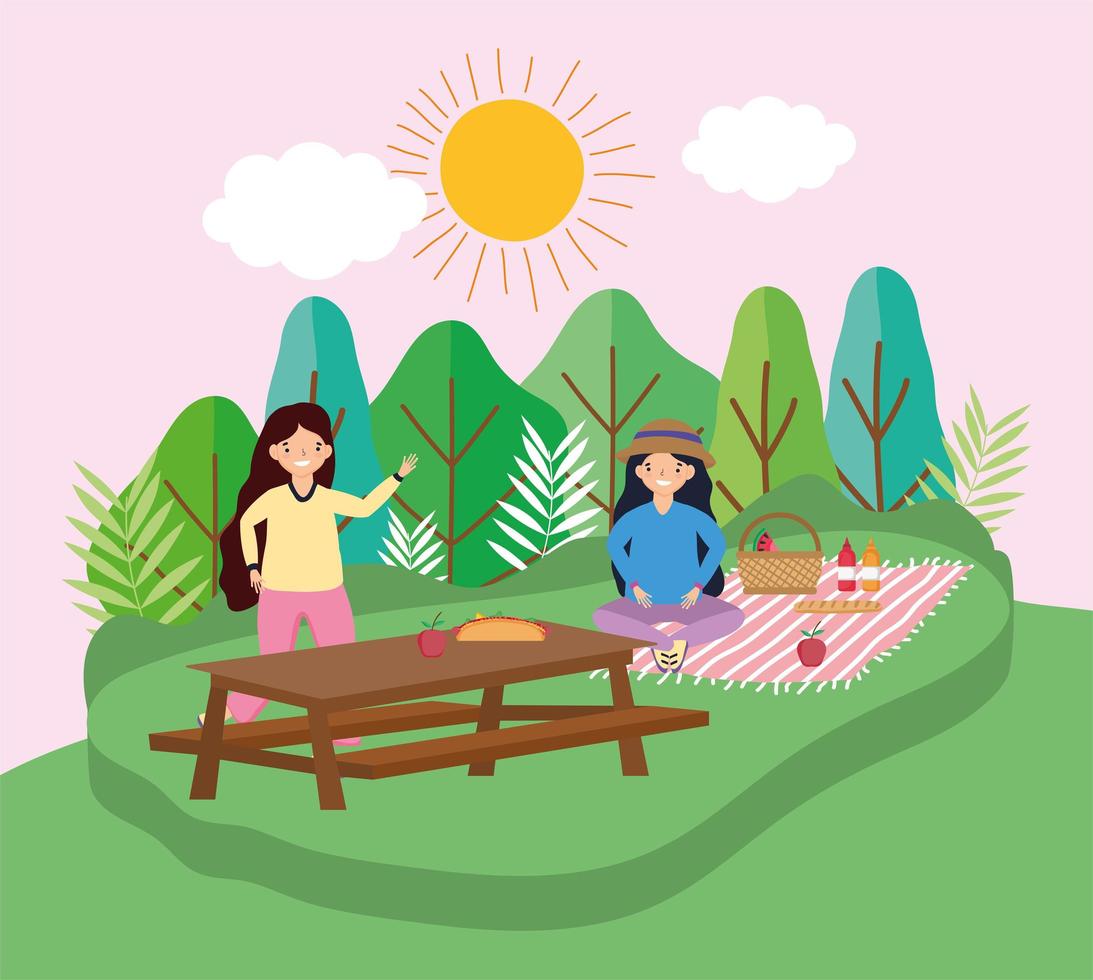 young people picnic in the park vector