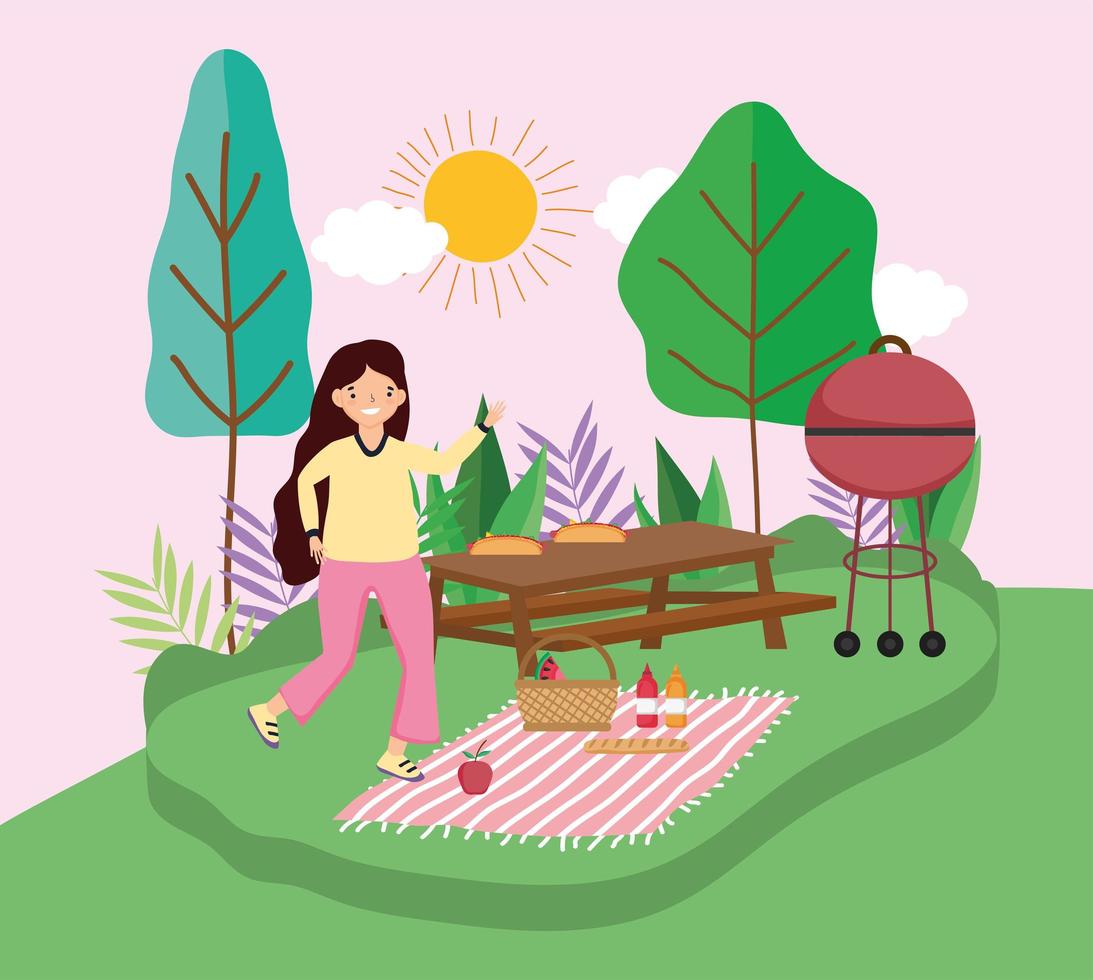 young people picnic in the park vector