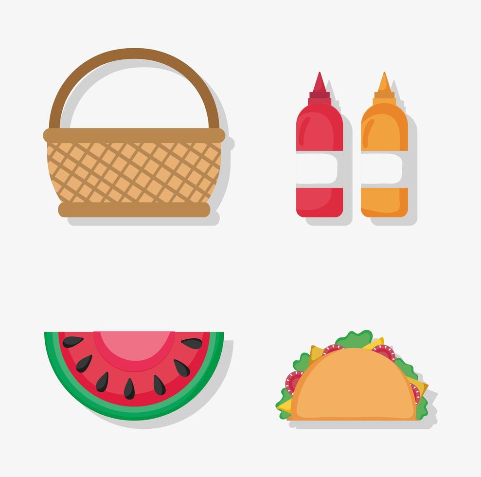 basket watermelon taco sauces picnic vector