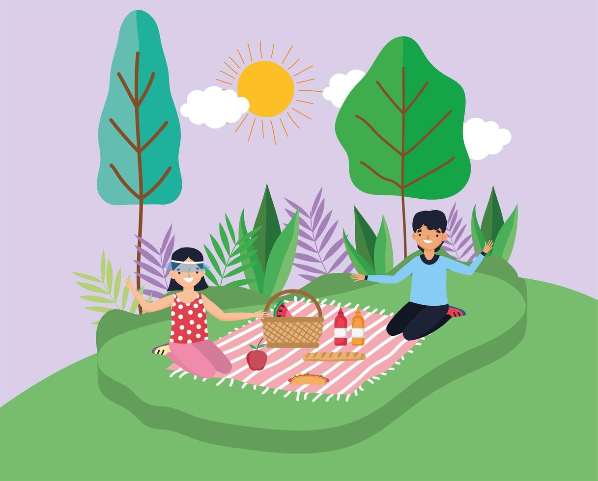 young people picnic in the park vector