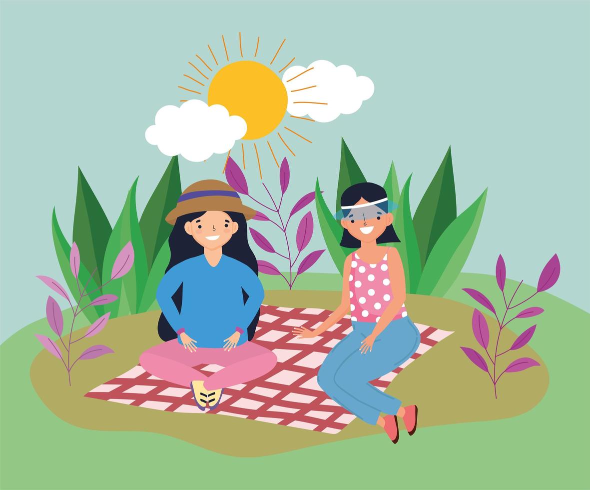 young people picnic in the park vector