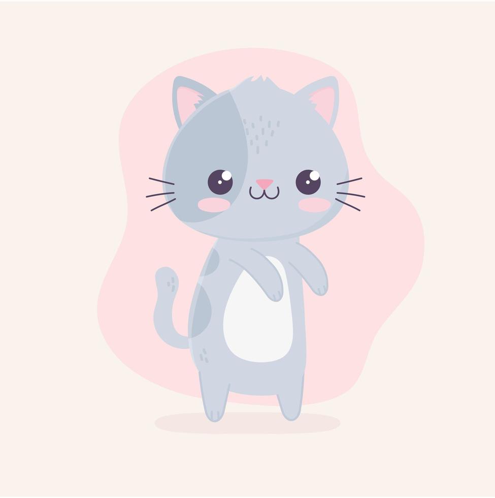 kawaii, caricatura, lindo, gato gris, carácter vector