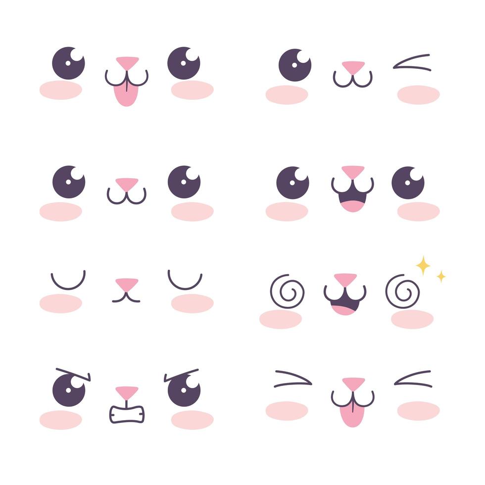 kawaii cartoon cat icons set vector