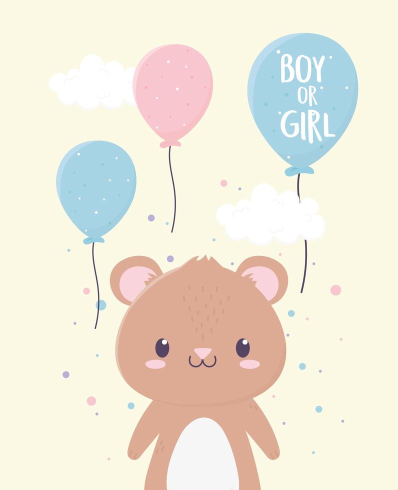 baby shower cute little bear balloons decoration card vector