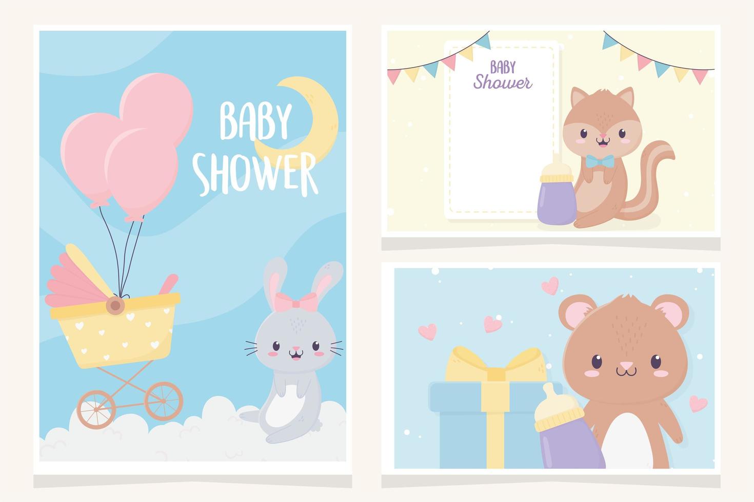 baby shower cute little animals greeting cards collection vector