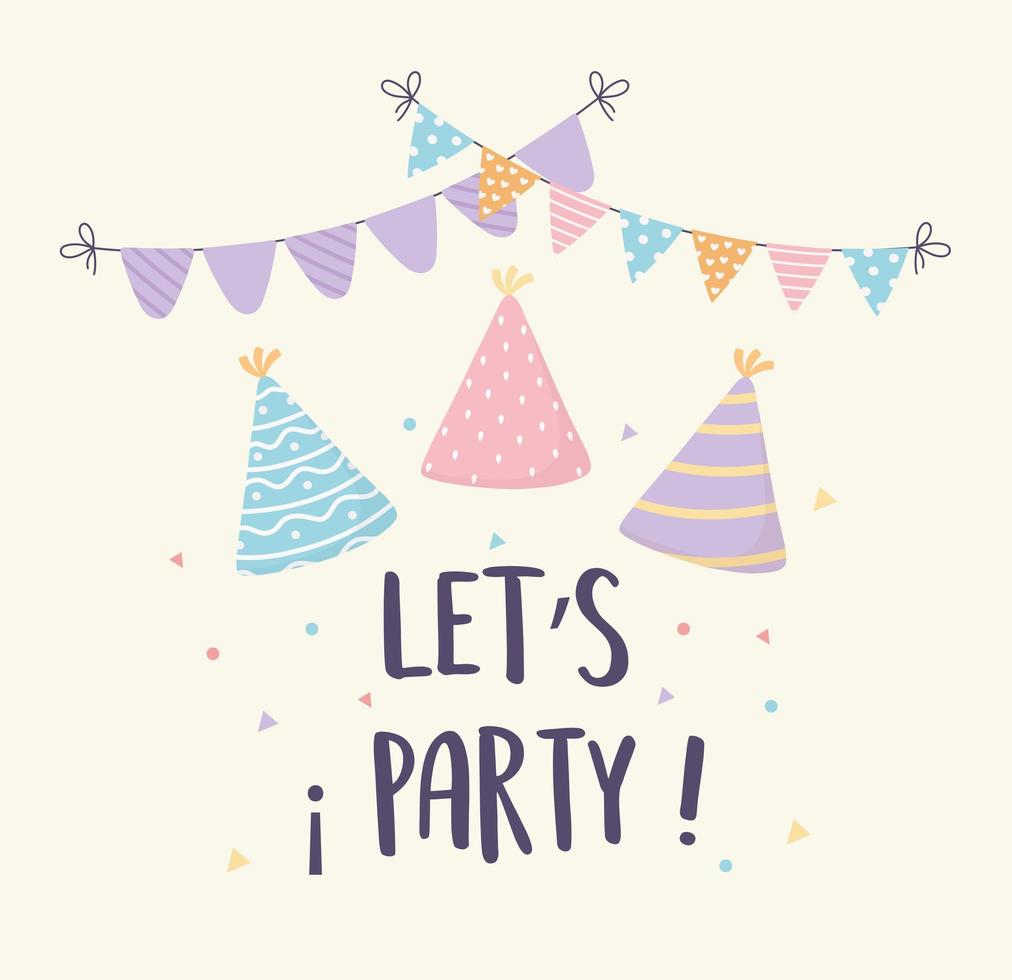 hats pennants confetti celebration festive party decoration vector