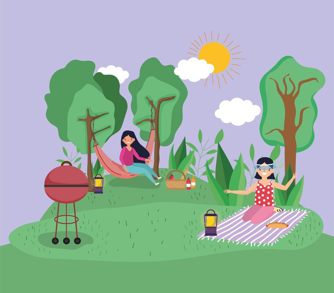 young people picnic in the park vector