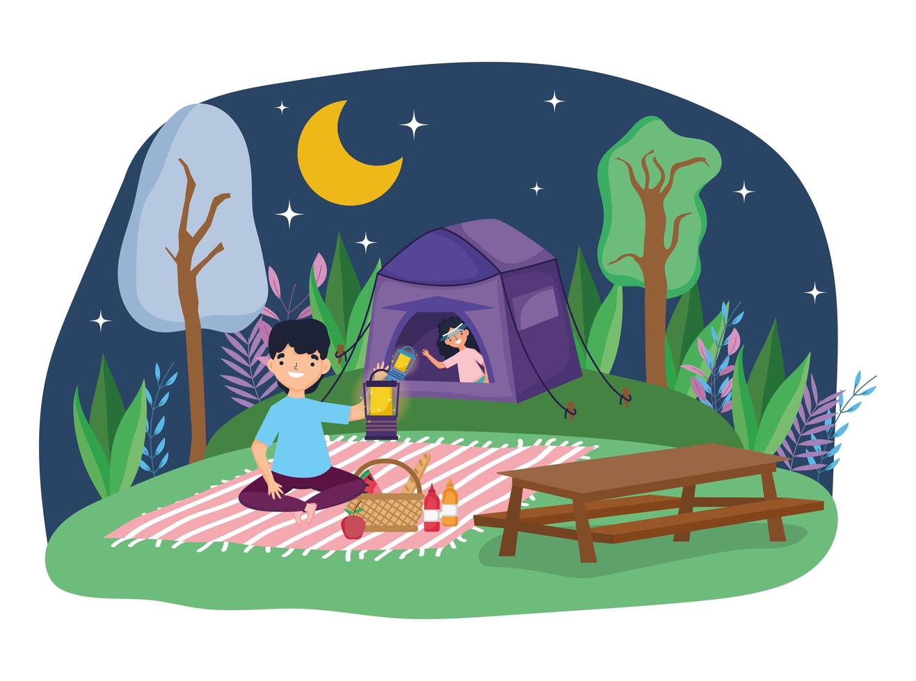 young people picnic in the park vector