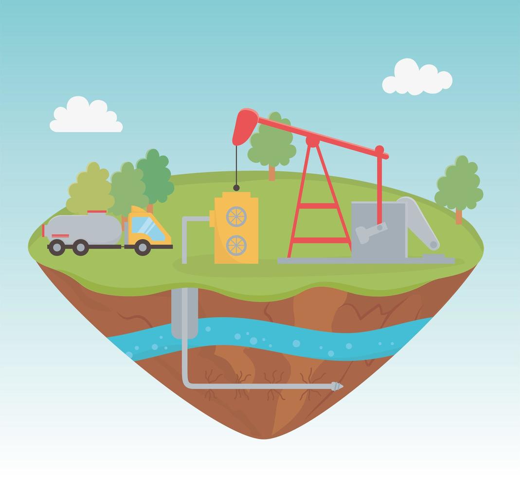 pump truck production process exploration fracking vector