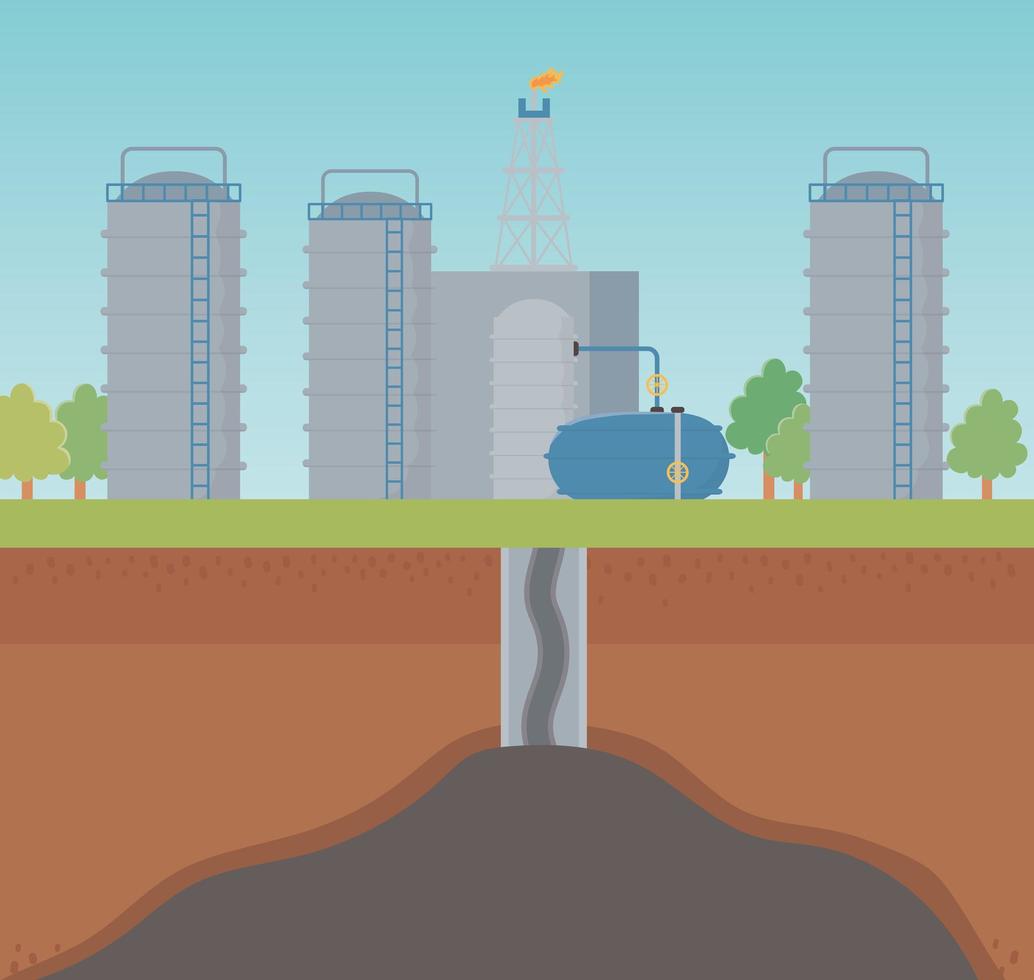 factory oil extraction process fracking vector