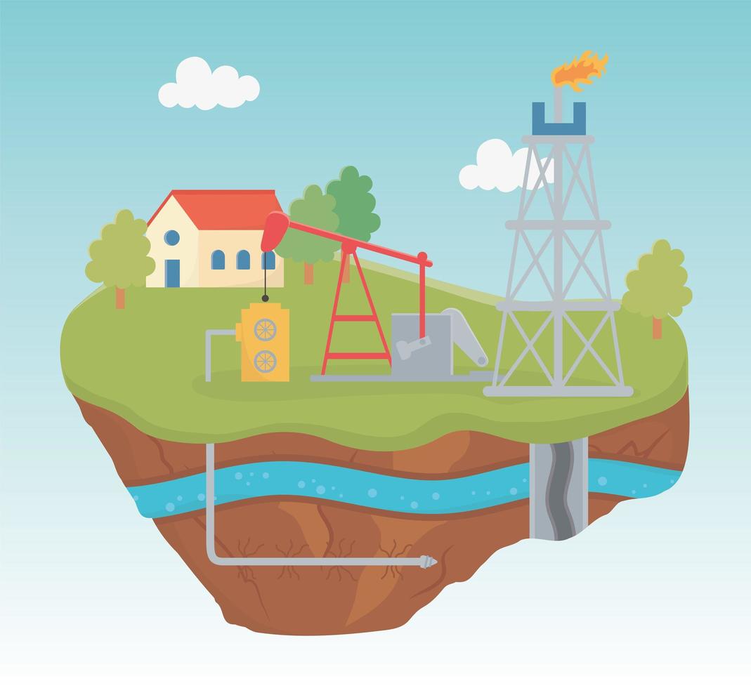 refinery plant pump gas process exploration fracking vector