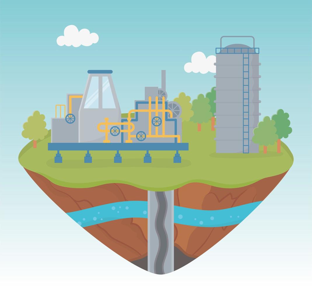 tanque tubería proceso de producción exploración fracking vector